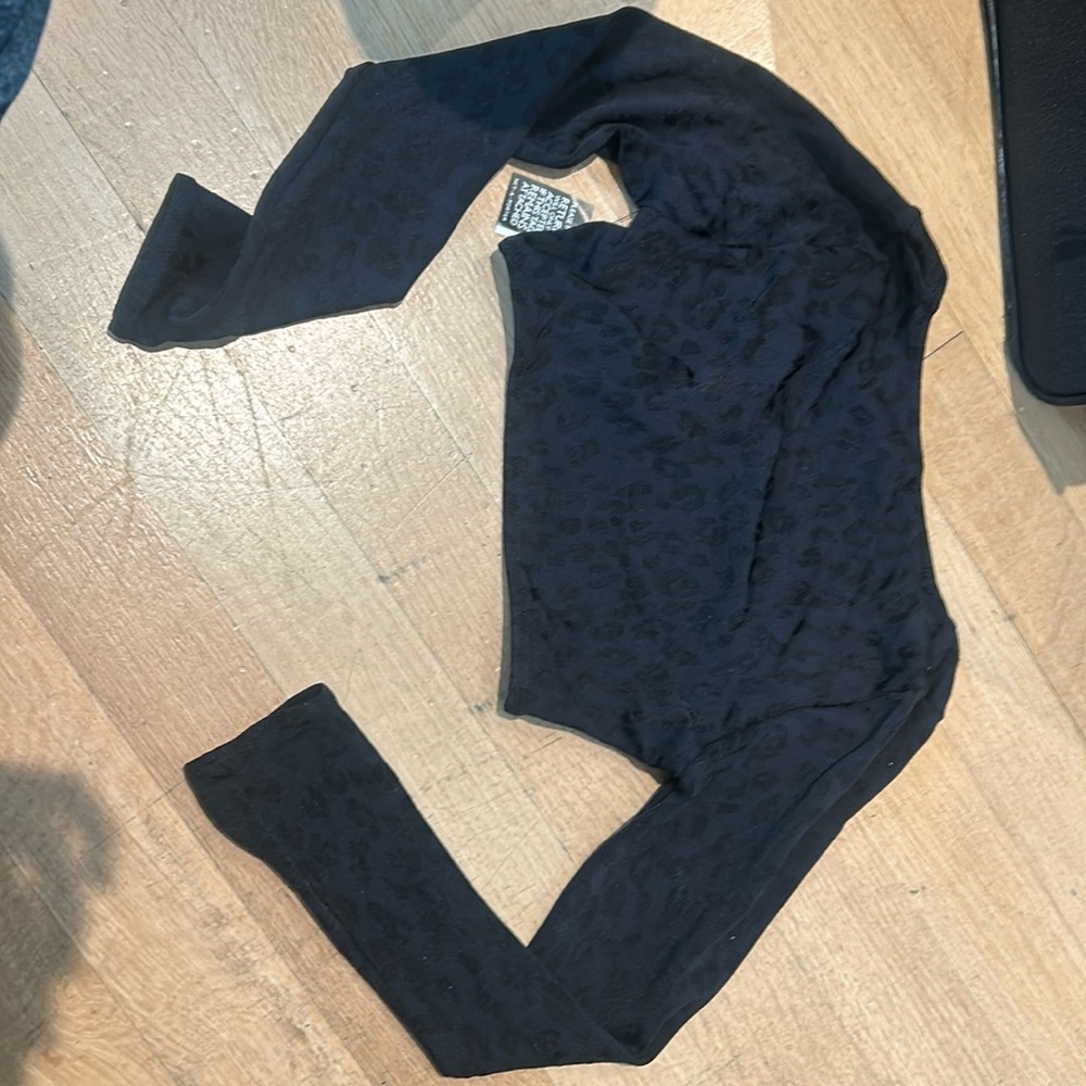 Solid and striped crop spandex leopard print top … - image 1